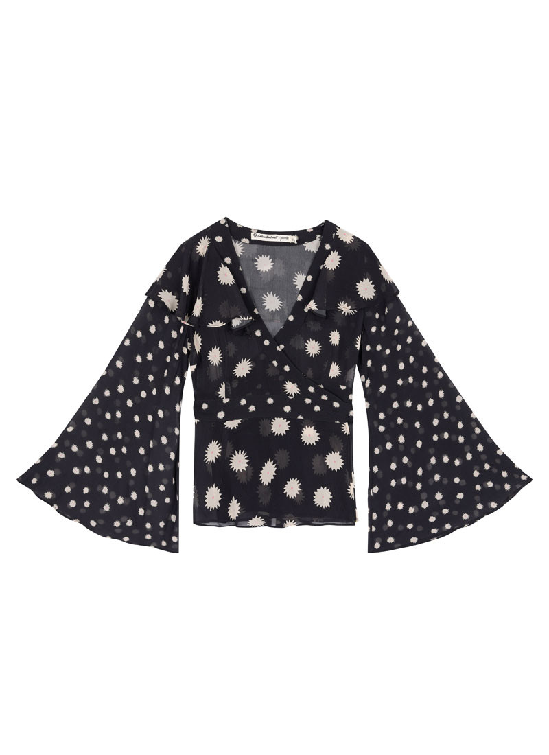 Celia Birtwell X Joanie - Petite Daisy Flared Sleeve Ruffle Neck Wrap Blouse | Joanie