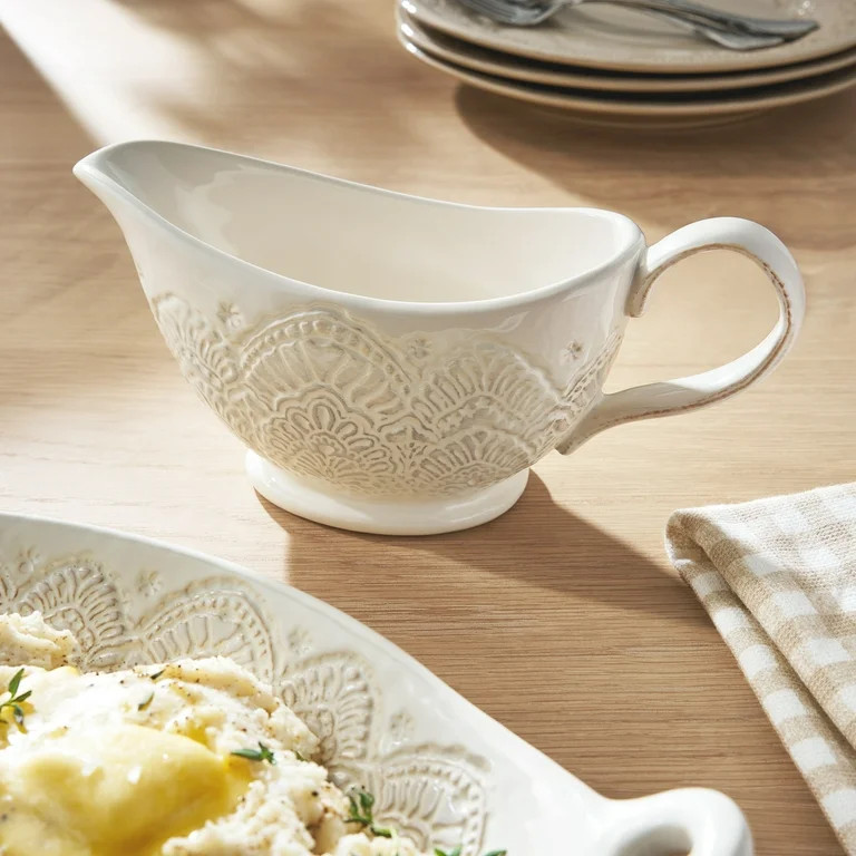 The Pioneer Woman Vintage Lace Stoneware Gravy Boat, Linen | Walmart (US)