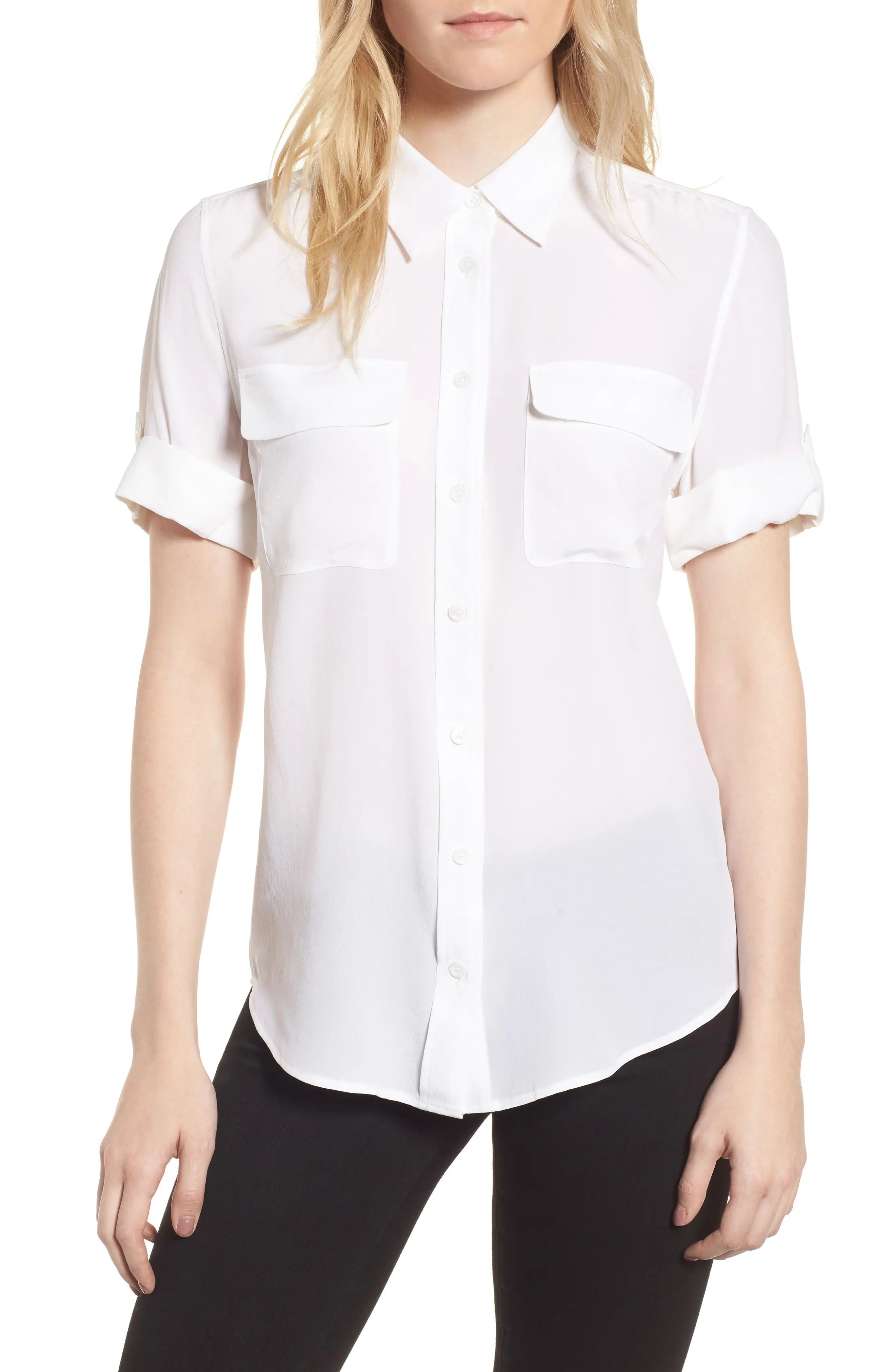 Women's Equipment Slim Signature Short Sleeve Silk Shirt | Nordstrom