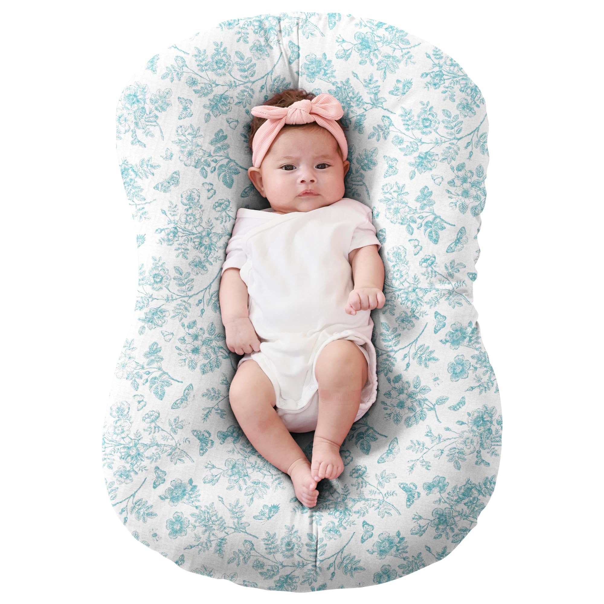 FUNUPUP Muslin Baby Lounger Cover Compatible with Snuggle Me Lounger, Infant Lounger Pillow Cover for Newborn, Removable Newborn Lounger Cover for Boys and Girls, Blue Flower | Amazon (US)