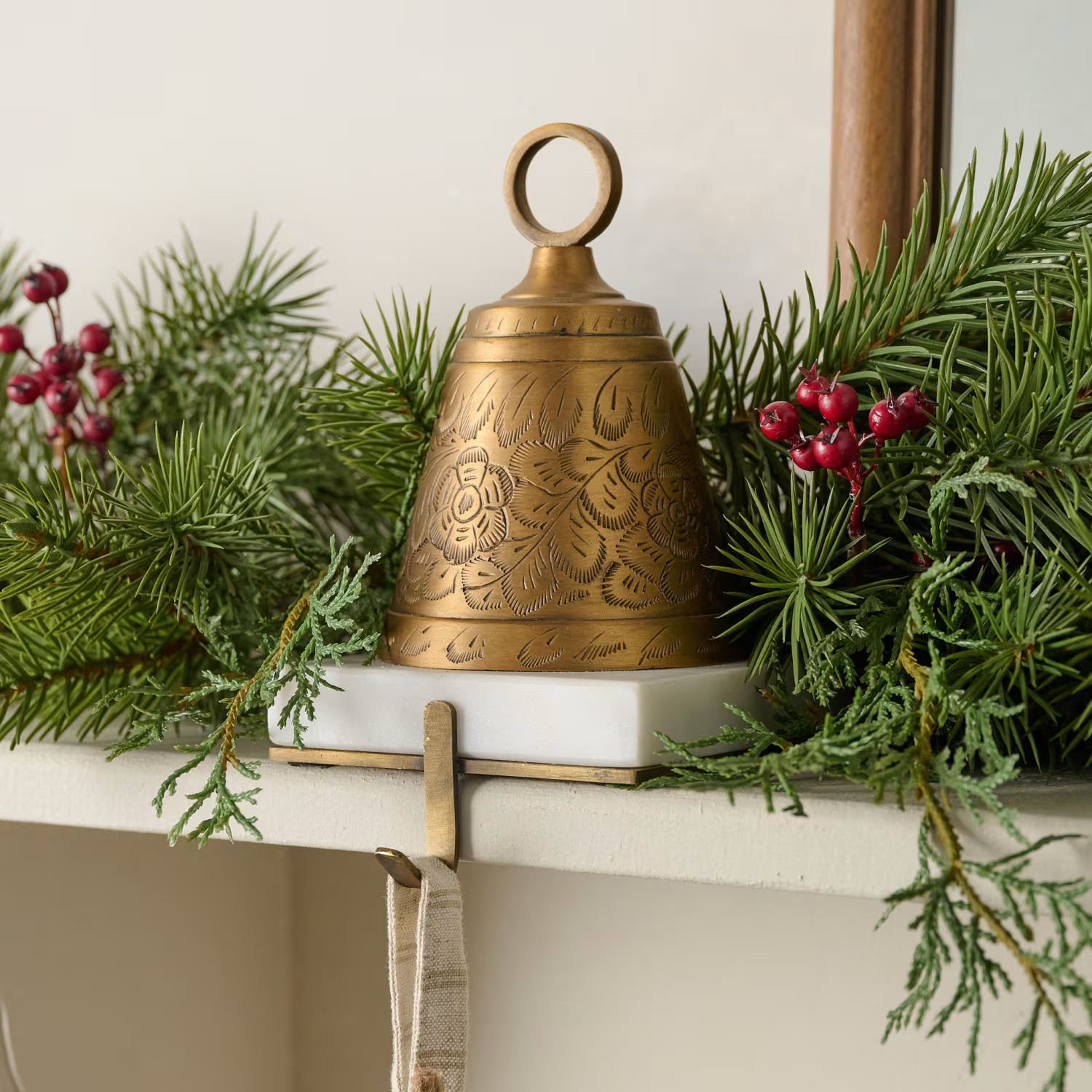 Antiqued Bell Stocking Holder | Magnolia