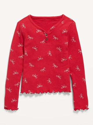 Rib-Knit Lettuce-Edge Henley T-Shirt for Girls | Old Navy (US)