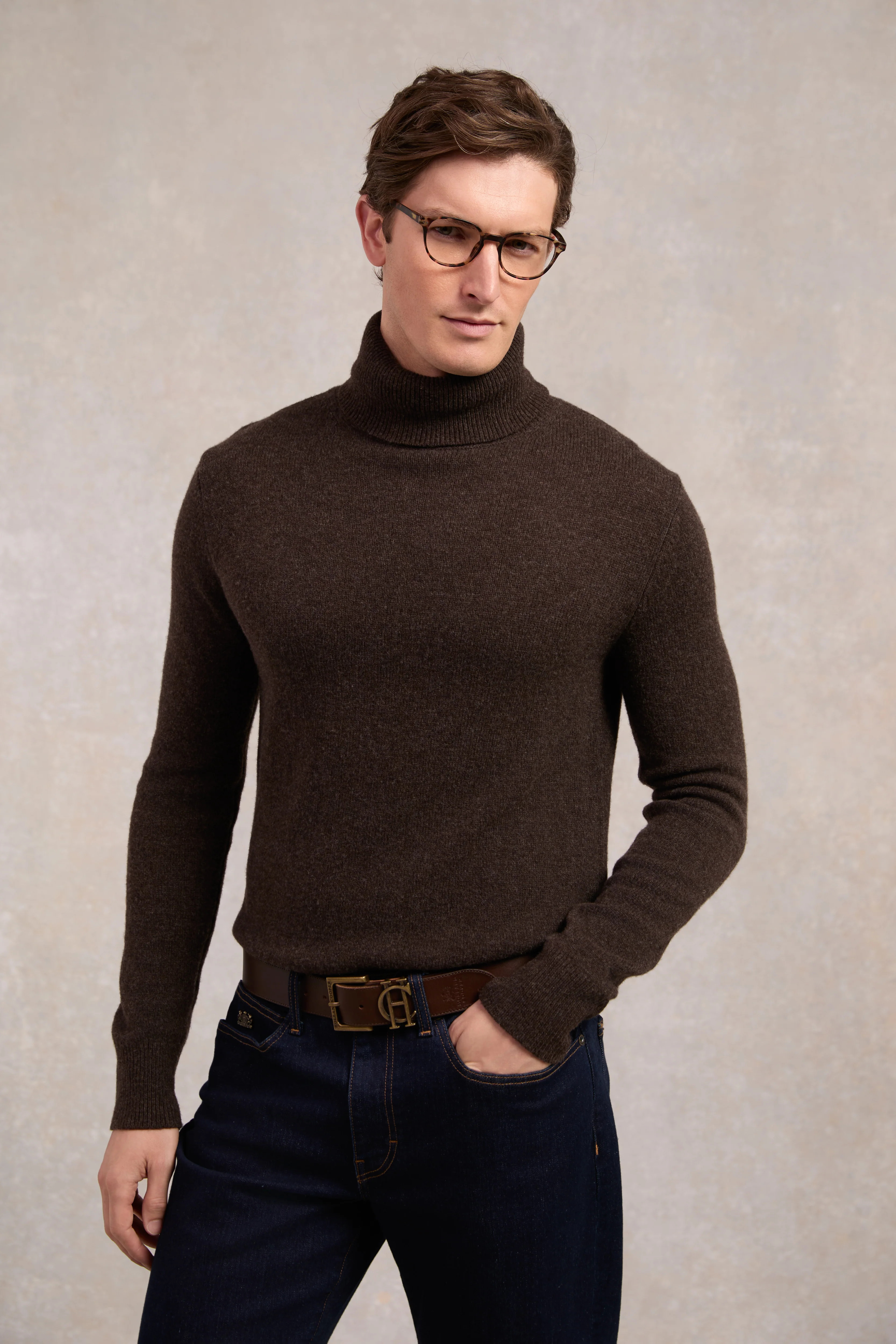 Byron Roll Neck Knit (Chocolate) | Holland Cooper