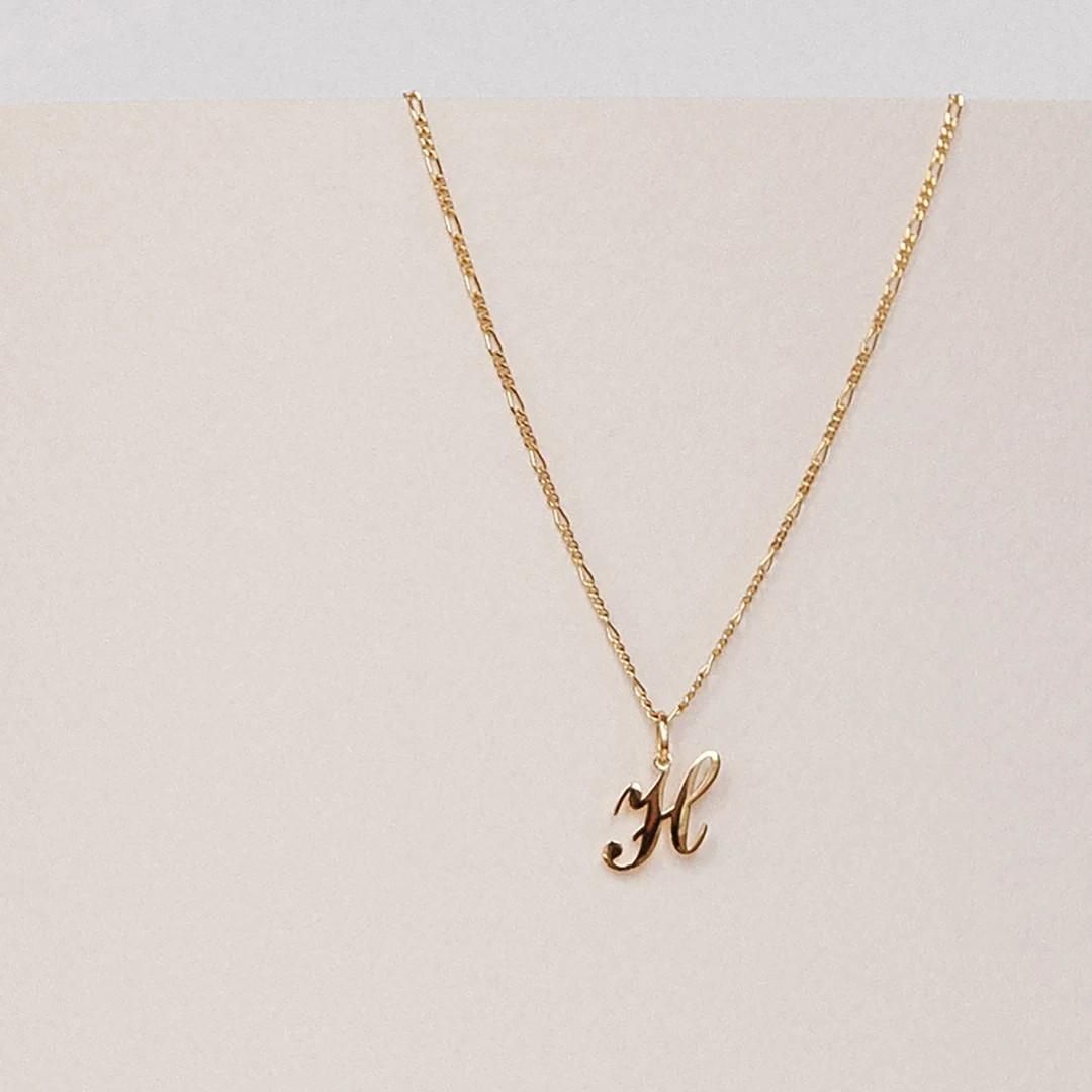 Custom Initial Necklace Script Initial on Figaro Chain - Etsy | Etsy (US)