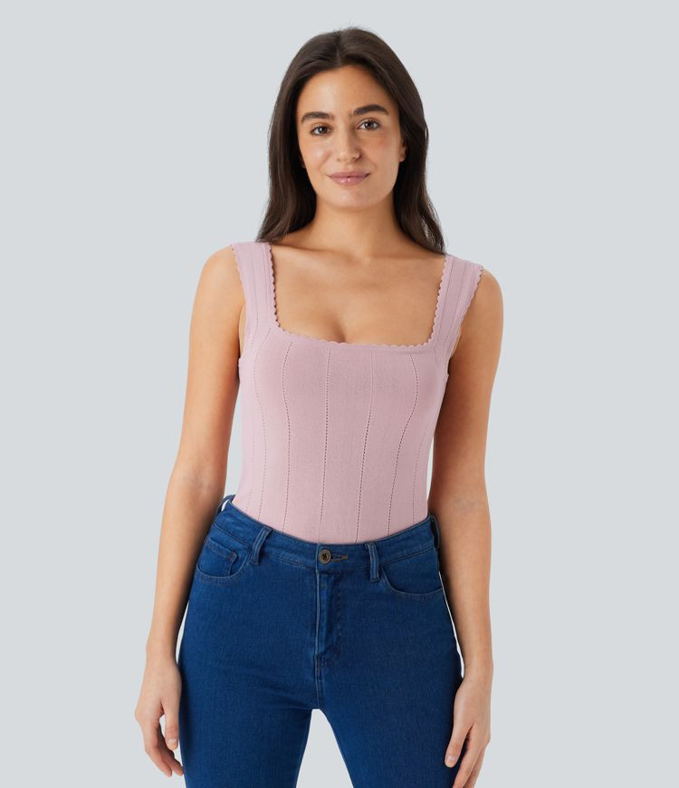 Women’s Square Neck Backless Cut Out Casual Sweater Knit Tank Top - Halara | HALARA