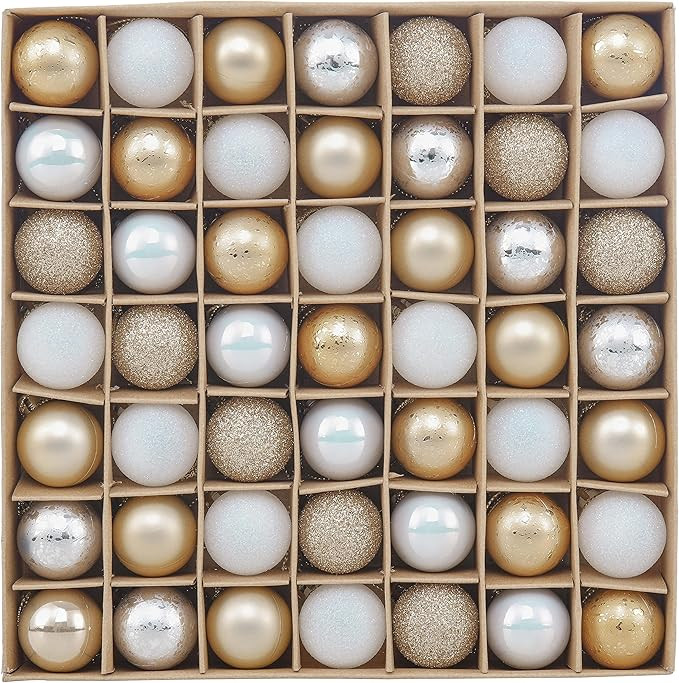 Valery Madelyn Christmas Baubles for Christmas Tree Decoration，49pcs 3cm White Gold Shatterproo... | Amazon (UK)