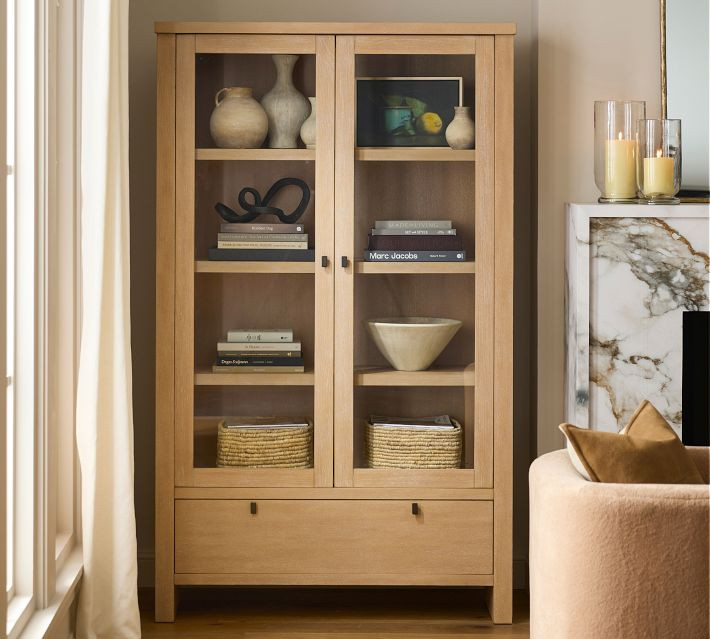 Modern Farmhouse Glass Cabinet with Drawers, Fog | Pottery Barn (US)