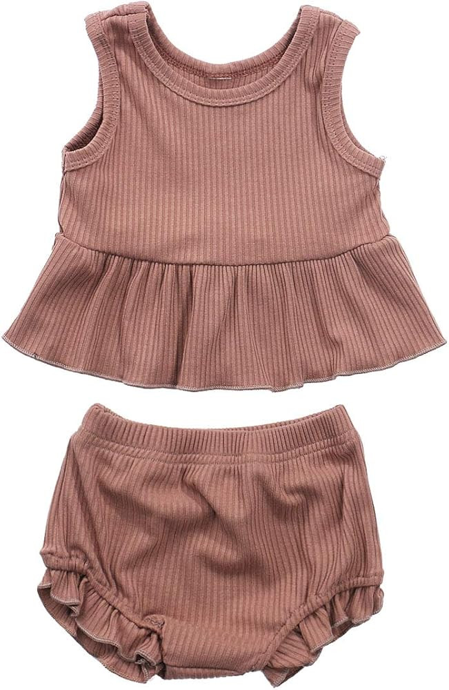 2PCS Newborn Baby Girls Summer Shorts Clothes Ruffle Dress Top Strap Sleeveless Shirt + Cotton Sh... | Amazon (US)