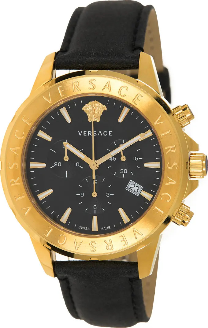Versace Men's Chrono Signature Leather Strap Watch, 44mm | Nordstromrack | Nordstrom Rack