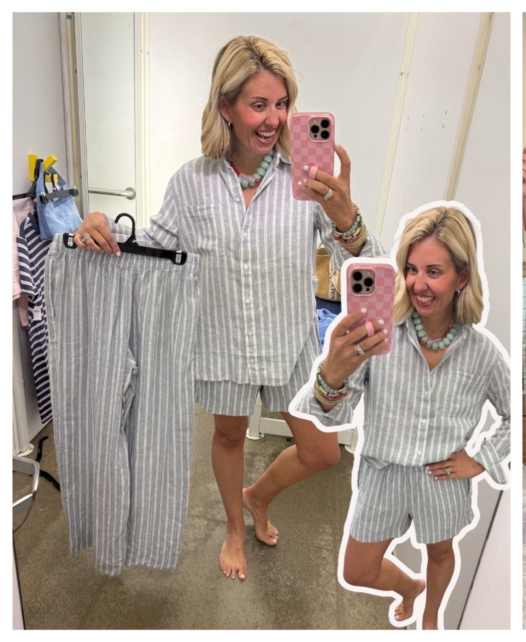 I’m a sucker for a set & these stripes are such a yes! 
Top - xs 
Shorts - small 
Pants - xs
*Use my Loopy code mixandmatchmadness 
*Use my A+B code Catherine20

#LTKSaleAlert #LTKSeasonal #LTKstorytime