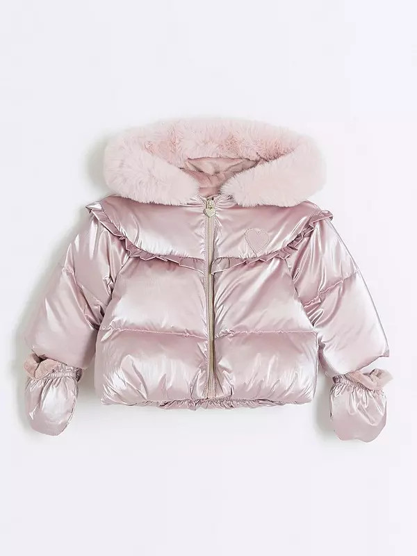 River Island Baby Baby Girls Metallic Padded Jacket - Pink | Very (UK)