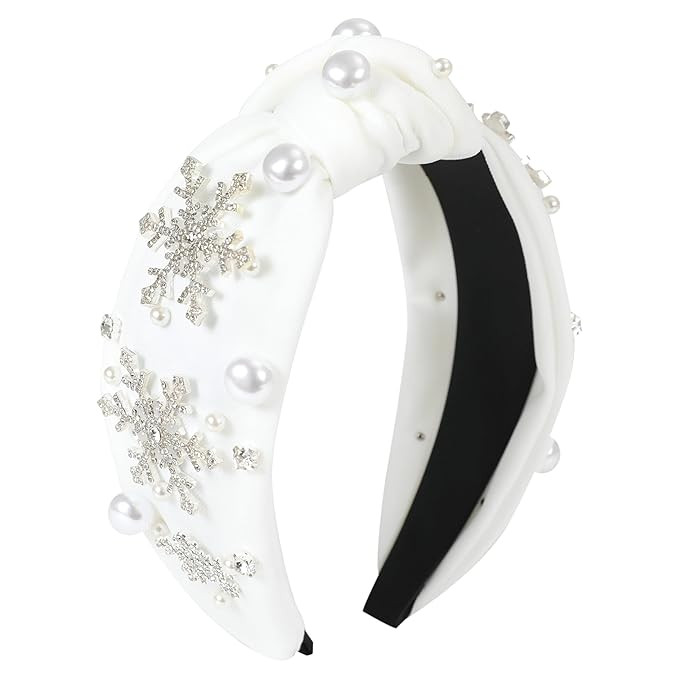 Christmas Snowflake Headbands for Women Crystal Pearl Tree Snowflake Knotted Headband Embellished... | Amazon (US)