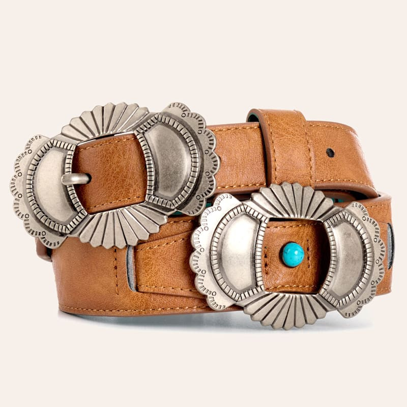 Catchfly Women's Desert Sand Leather & Turquoise Concho Belt | Cavender's