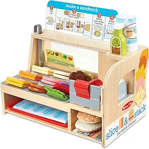 Melissa & Doug Wooden Slice & Stack Sandwich Counter with Deli Slicer – 56-Piece Pretend Play F... | Amazon (US)