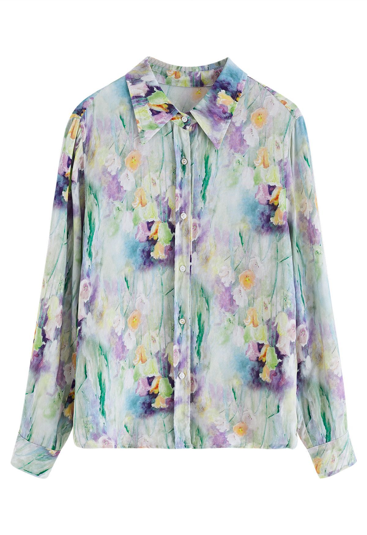 Floral Oil Painting Button Down Shirt | Chicwish