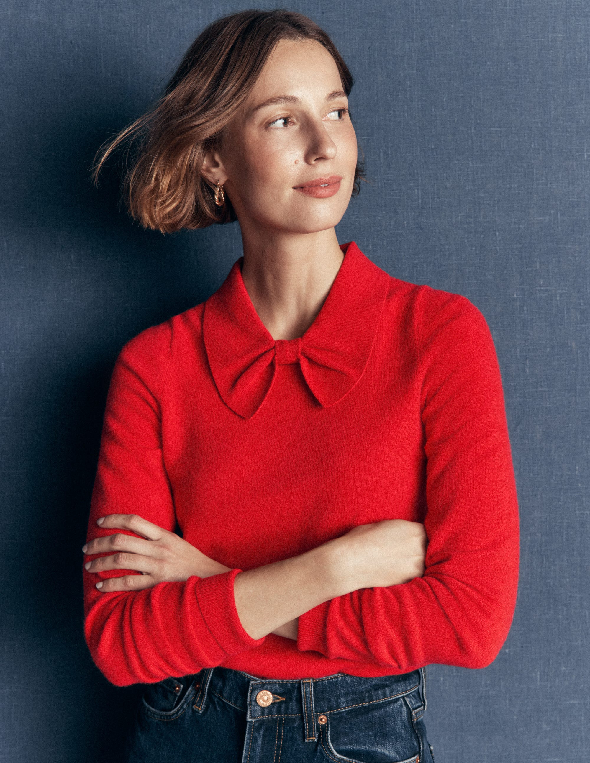 Bow Neck Knitted Sweater-Poppy Red | Boden (US)
