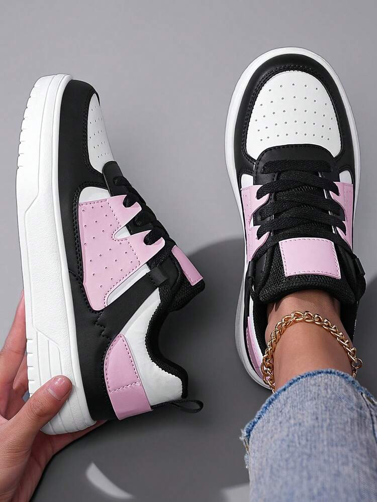 ​Women's Light Pink & White Platform Sneakers - Coffee Run & Shopping, Breathable Thick Sole All-Day Comfort​ | SHEIN
