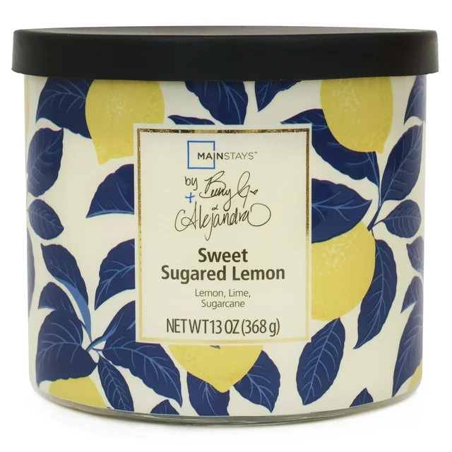 Mainstays by Becky G. & Alejandra 3-Wick Sweet Sugared Lemon Candle, Lemon & Blue, 13 oz | Walmart (US)