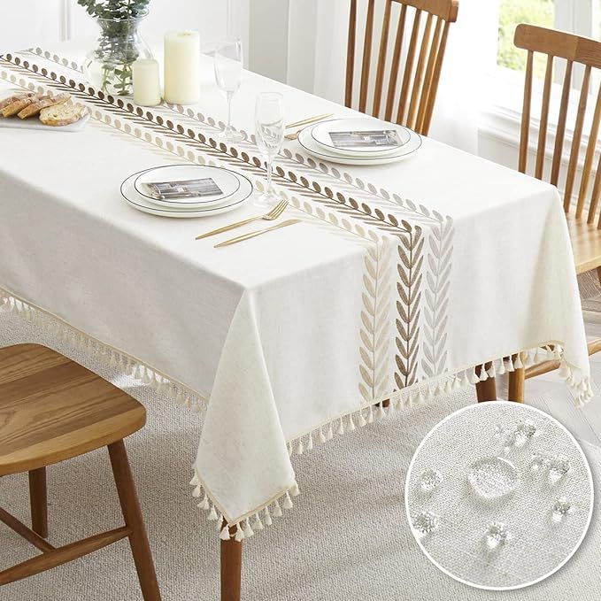 QIANQUHUI Embroidered Tablecloth for Dining Table,Dust Proof Spillproof Soil Resistant Cotton Lin... | Amazon (US)