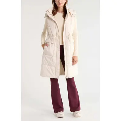 Zella Solstice Longline Puffer Vest in Ivory Birch at Nordstrom, Size Xx-Large | Nordstrom