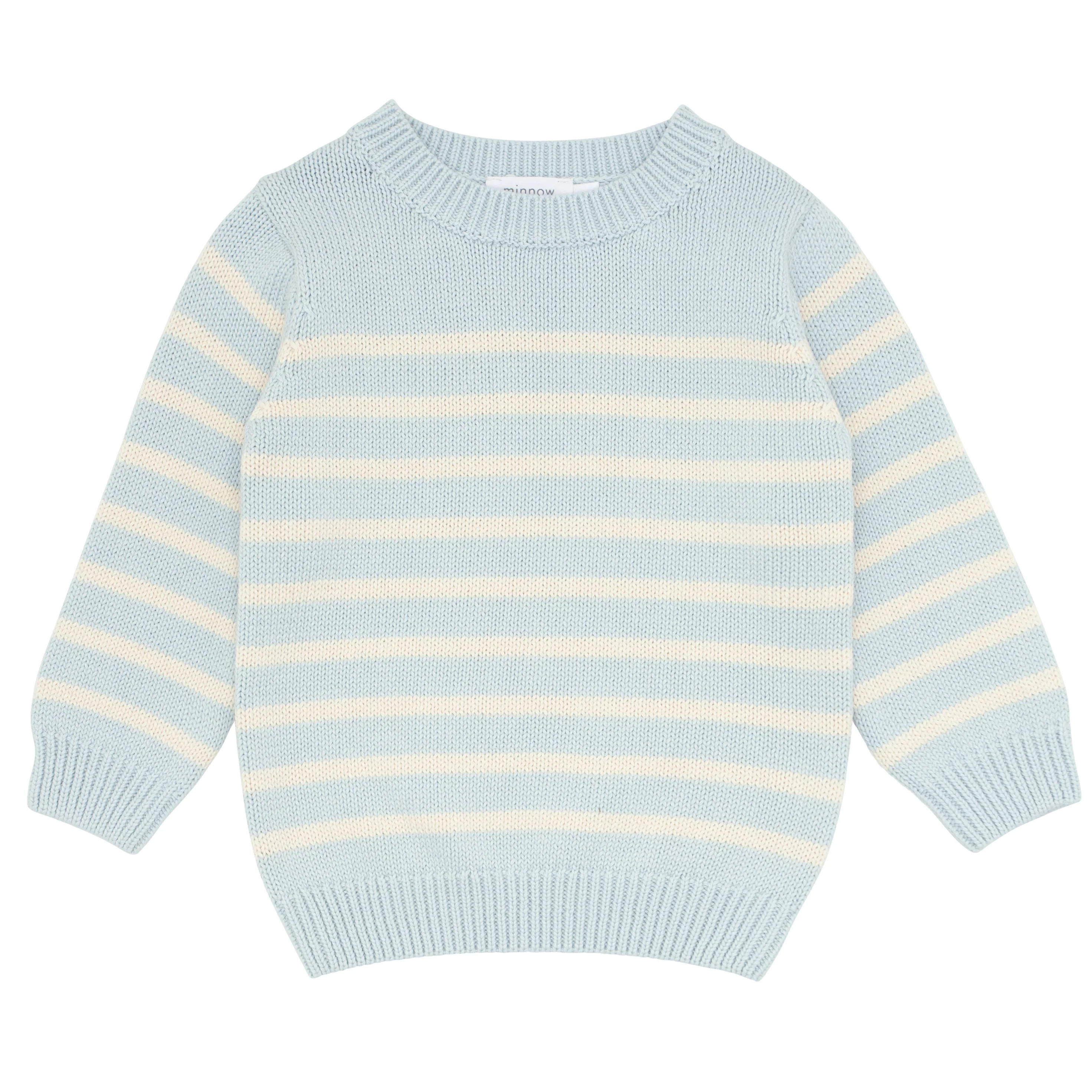 Minnow Light Blue and Cream Stripe Knit Sweater | JoJo Mommy