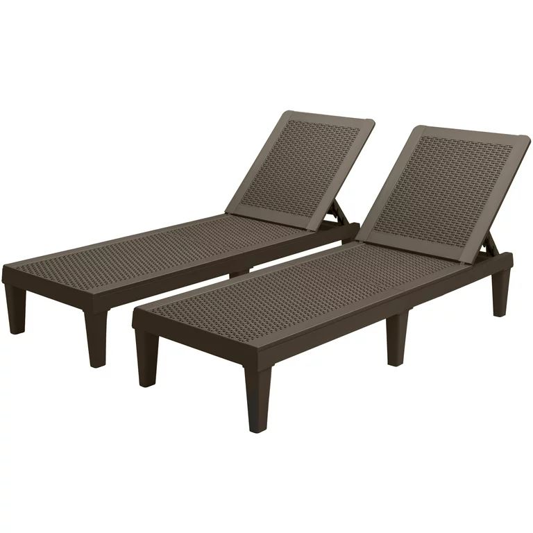 Devoko Set of 2 Outdoor Patio Chaise Lounge Chairs, Rattan Style, Multi-angle Adjustable Back, Da... | Walmart (US)