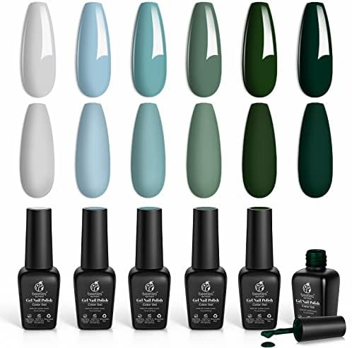Beetles Blue Green Gel Nail Polish Set - 6 Colors Misty Gray Dark Green Gel Polish Kit Baby Blue ... | Amazon (US)