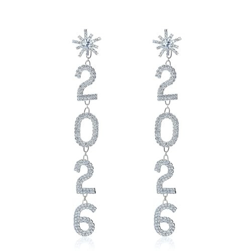 Shining 2026 Happy New Year Crystal Rhinestone Earrings for Women Jewelry (D) | Amazon (US)