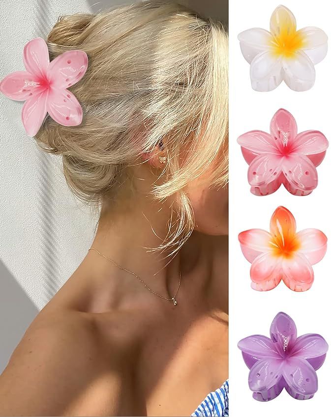 Flower Hair Claw Clips-4PCS for Thick Hair,Strong Hold Nonslip,Hawaiian,Cute Large Hair Clips,Ban... | Amazon (US)