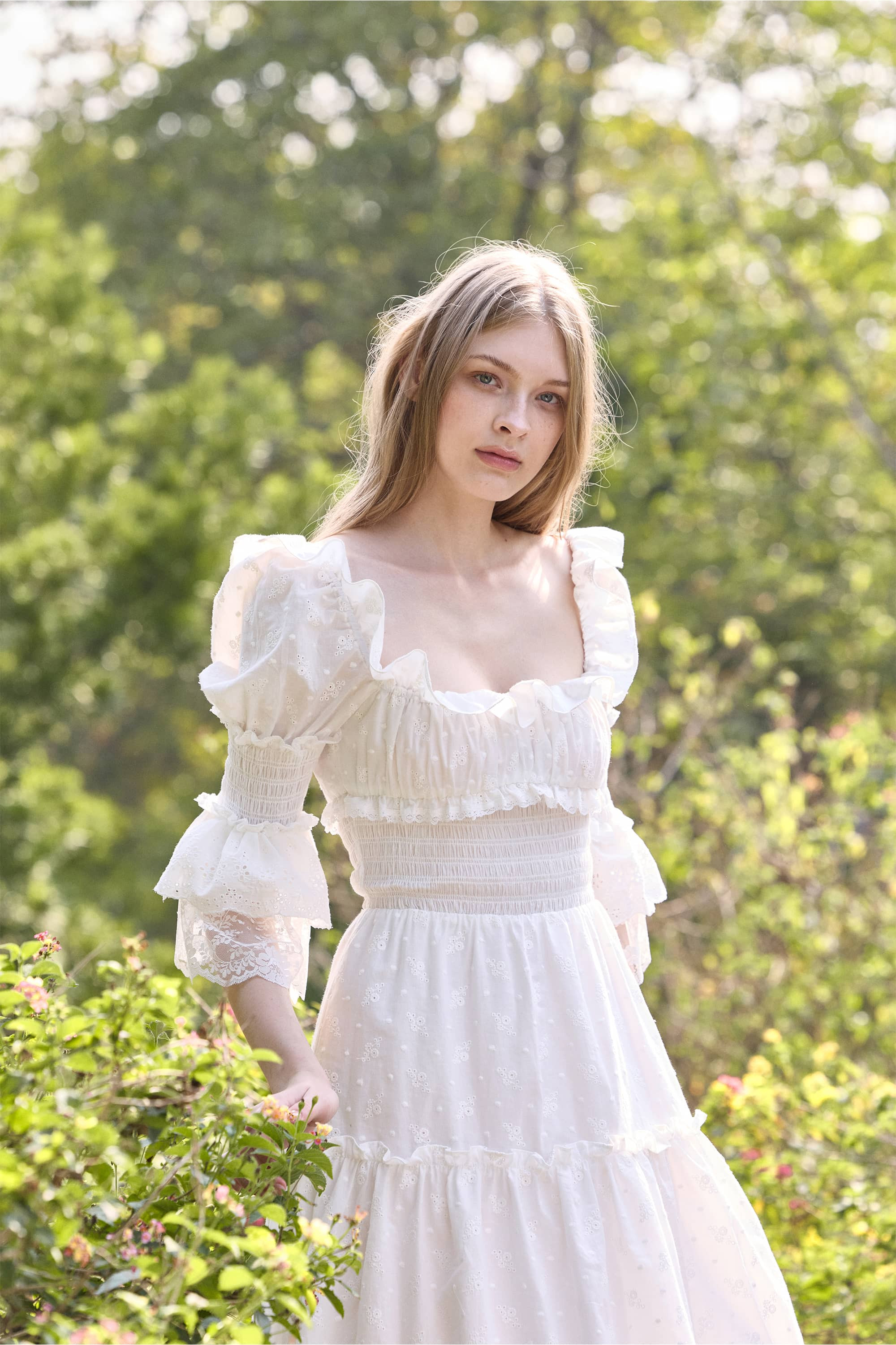 Claudia Embroidered Cotton Midi Dress in White | American Heiress