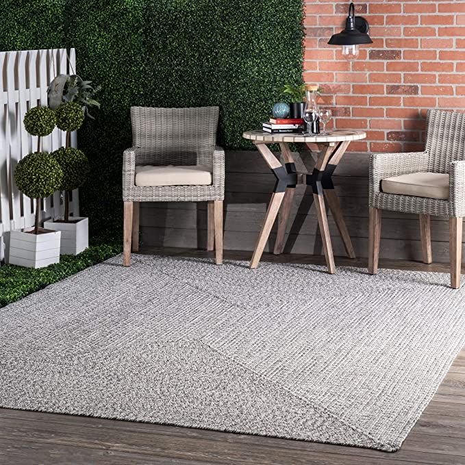 nuLOOM Wynn Braided Indoor/Outdoor Area Rug, 8' Square, Light Grey/Salt and Pepper | Amazon (US)