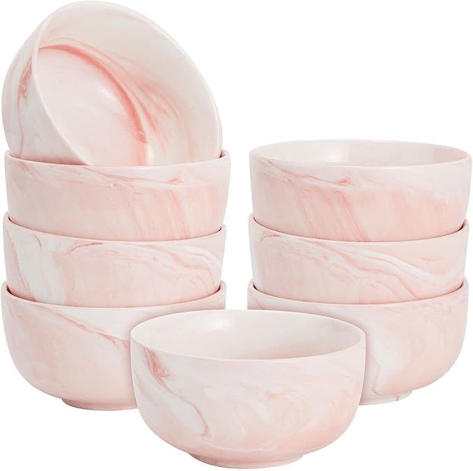 Amazon.com | Ceramic Marble Bowl Set of 8 for Ice Cream, Dessert, Cereal (14 oz, Pink): Serving... | Amazon (US)