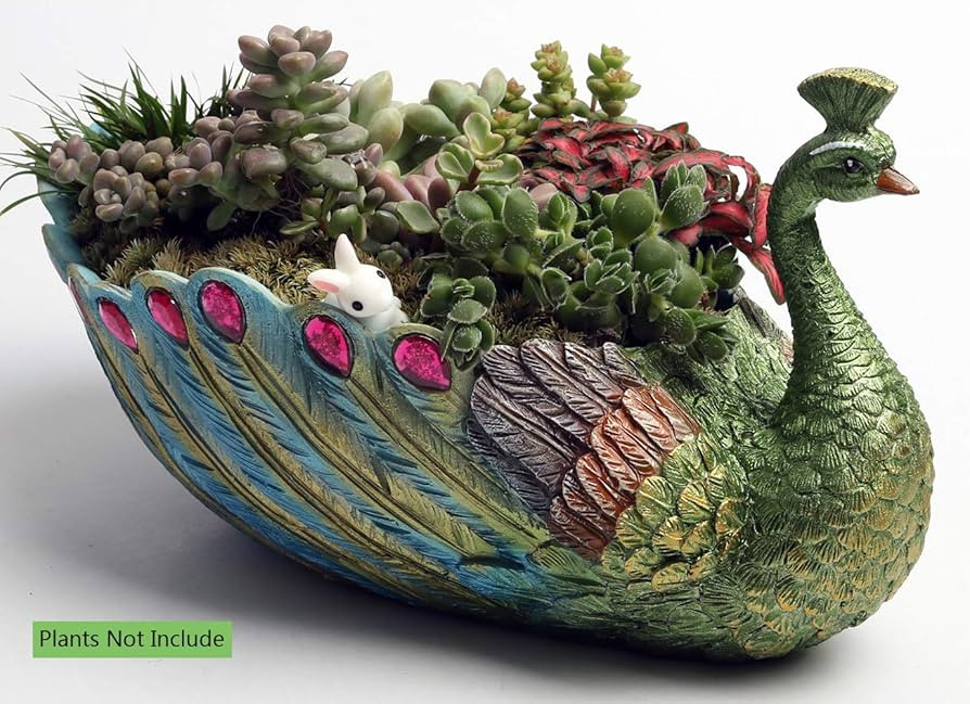 Succulents Planter Plants Pot Handmade 9.4 Inch Peacock Pot Resin Base Large Flowers Pot/Succulen... | Amazon (US)
