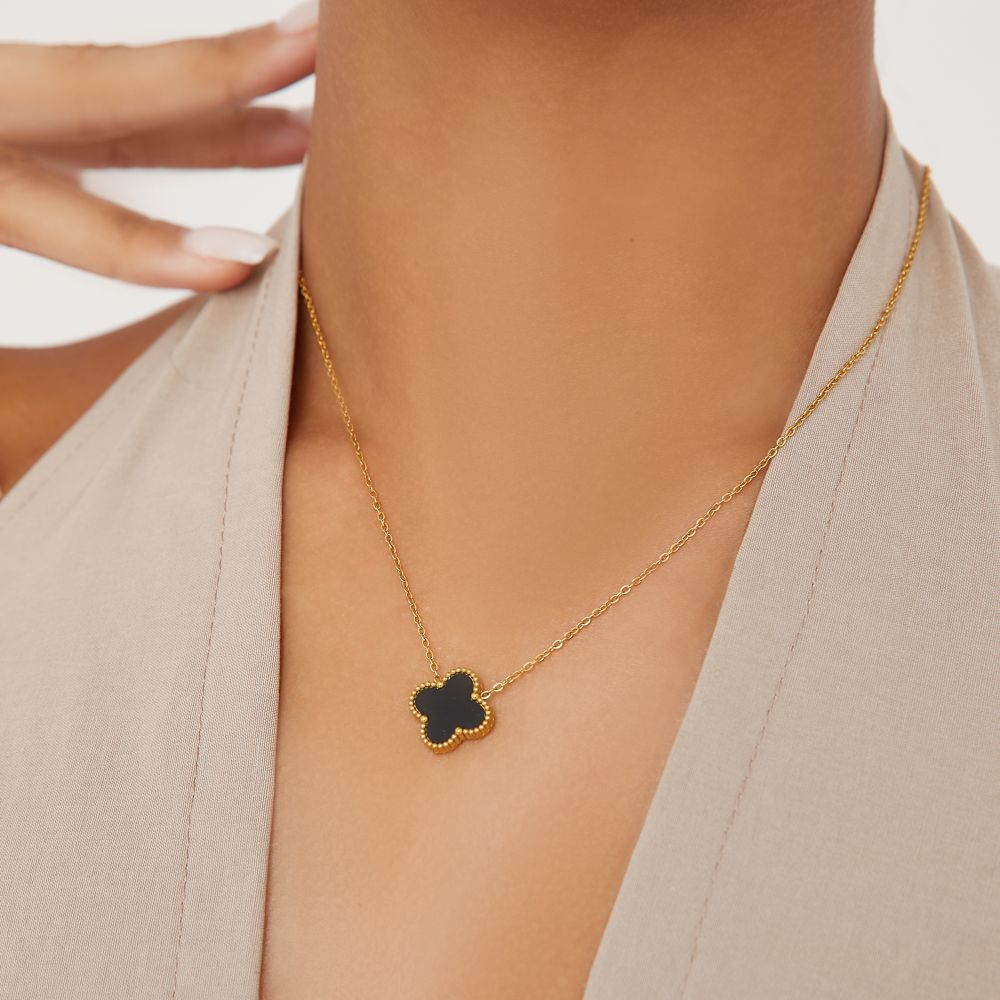 Flower Detail Necklace In Black And Gold | EGO (UK)