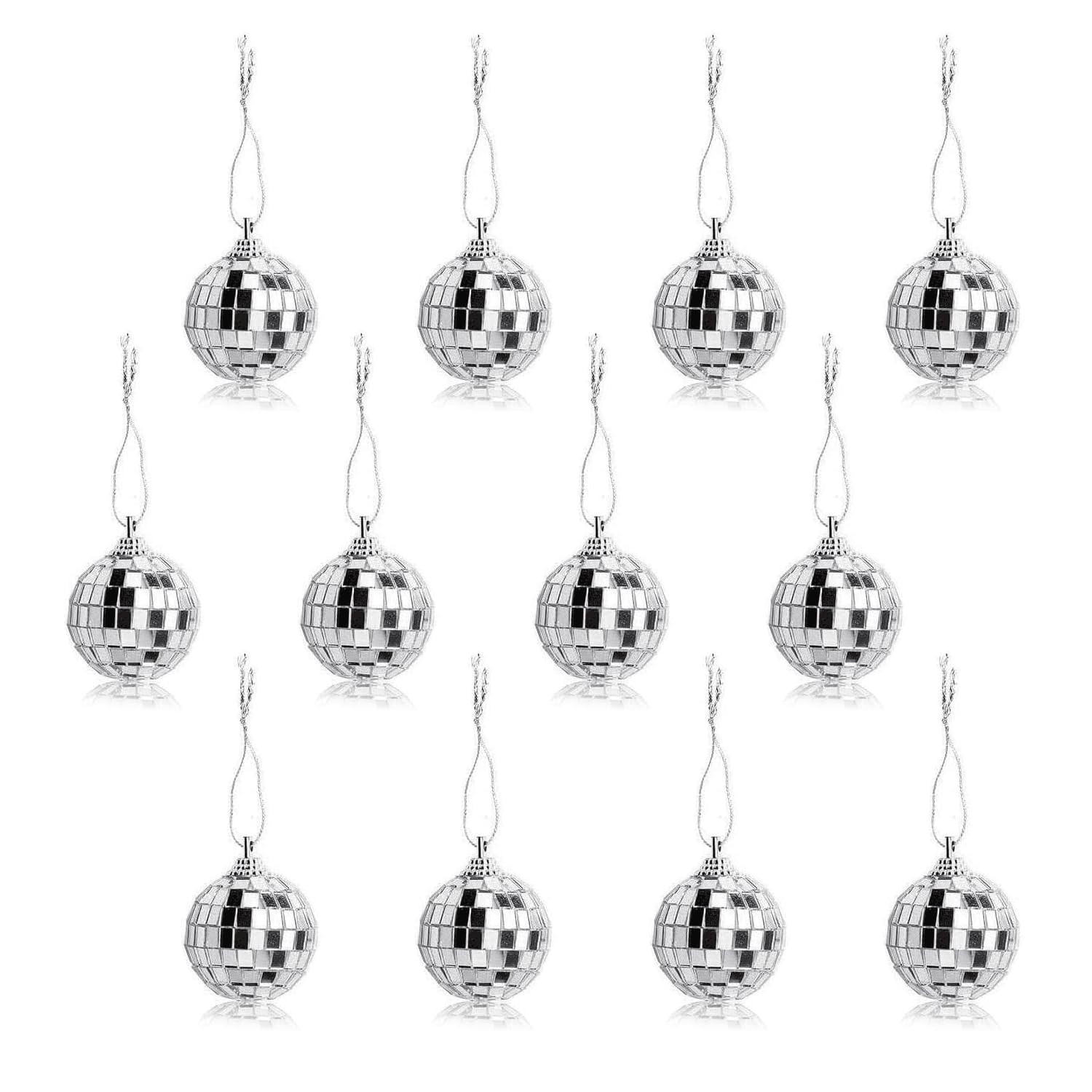 12 Pcs Silver Disco Mirror Ball for Party Decoration, Christmas Tree Wedding Birthday Party Ornam... | Amazon (US)