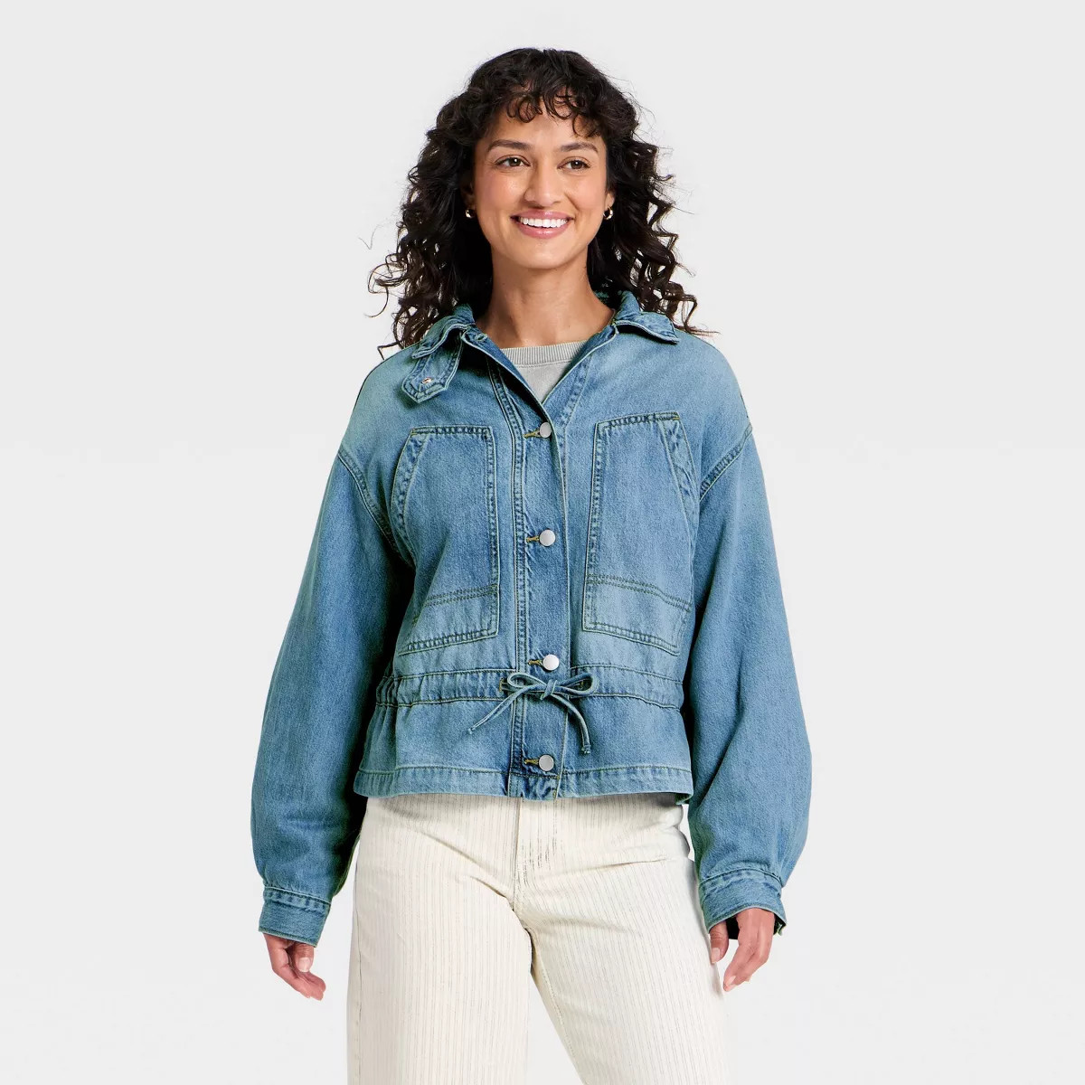 Women's Cinched Denim Jacket - Universal Thread™ Light Wash M | Target