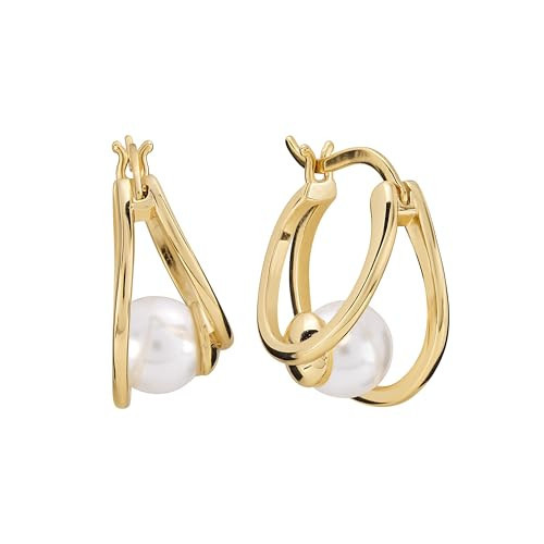 Amazon Essentials Plated Simluated Pearl Hoop Earrings | Amazon (US)