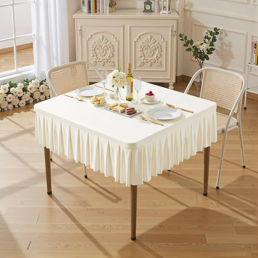 Wish Care Ivory Spandex Tablecloths for 34x34 Inch Square Tables, Stretch Fitted Table Clothes wi... | Amazon (US)