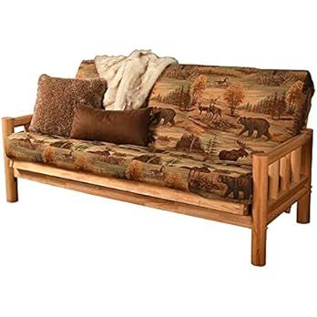 Futon Frame and Full Size Mattress Set. This Rustic Log Frame Sofa Set Easily Converts to Full-si... | Amazon (US)