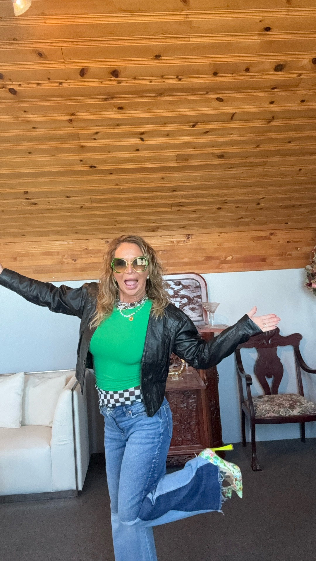 Let’s get dopamine dress to renew my license!!! Have fun with fashion! Shoes are Besty Johnson size 6, jeans are American Eagle size 00 x short, checker shirt is SHEIN size small, green long sleeve is Amazon, jacket was my Aunts, Sunglasses are from SHEIN, necklace Free People, bracelet are mix of vintage and Victoria Emerson, earrings were my moms!!!


#LTKstyletip #LTKshoecrush #LTKover40