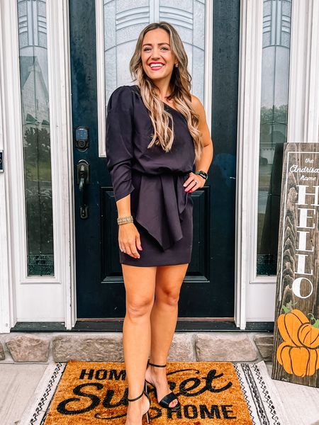 Love this one shoulder black dress so much for all of the fall events! Sadly, it has sold out but shop similar items below. Formal wear • cocktail dress • formal dress • little black dress • wedding guest dress 

#LTKparties #LTKwedding #LTKfindsunder100