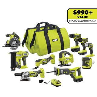 RYOBI ONE+ 18V Cordless 10-Tool Combo Kit with (1) 1.5 Ah Battery and (2) 4.0 Ah Batteries and Ch... | The Home Depot
