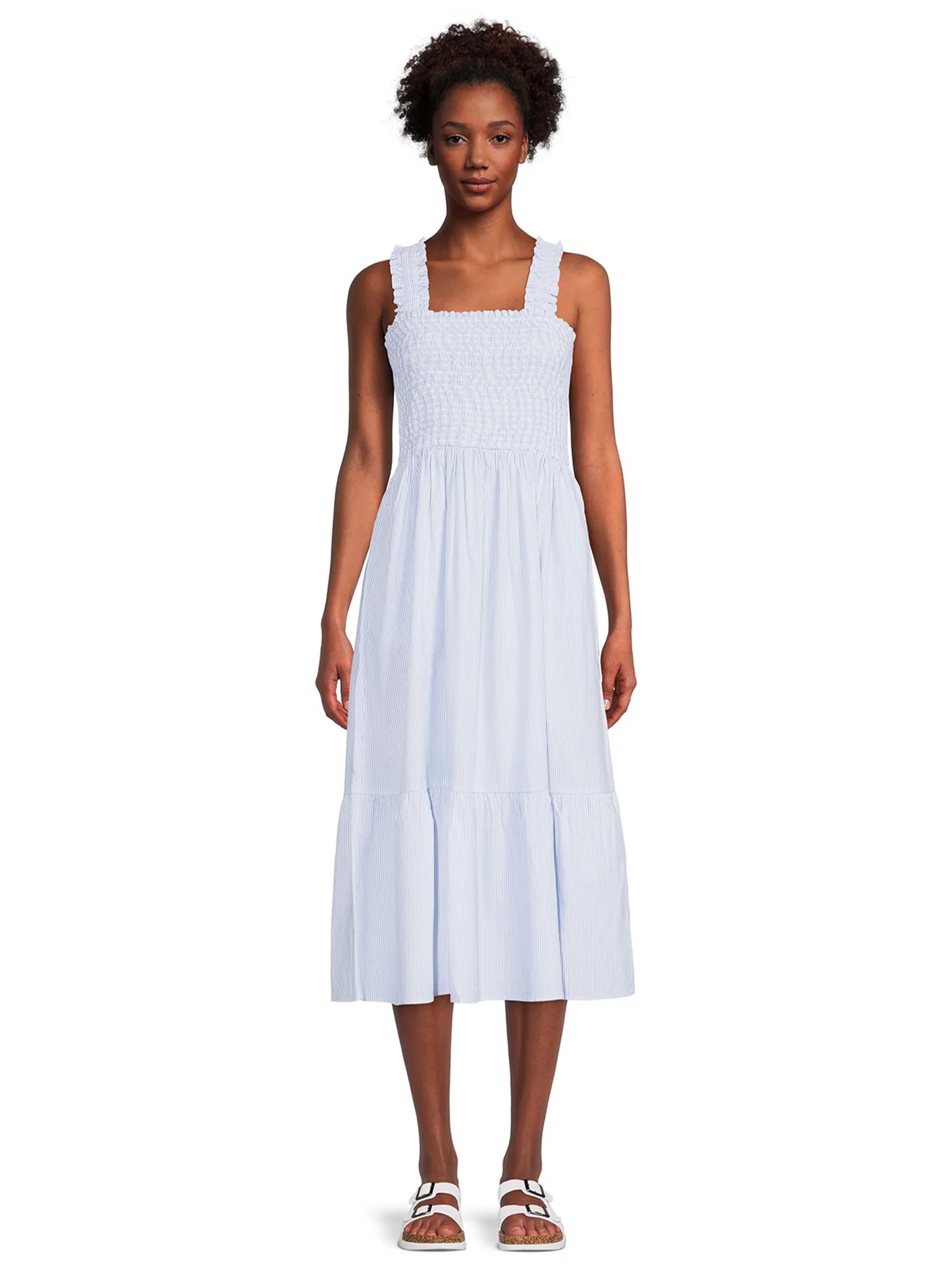 Time and Tru Women's Smocked Midi Dress with Ruffle Straps - Walmart.com | Walmart (US)