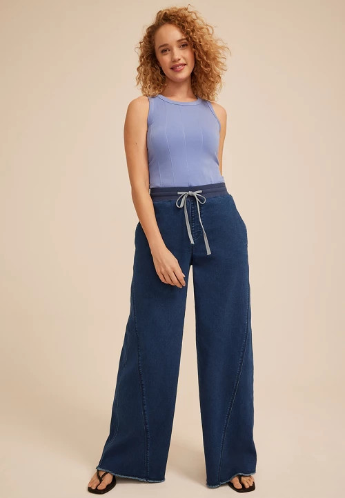 Dark Knit Seamed Pull On Wide Leg Jean | Maurices
