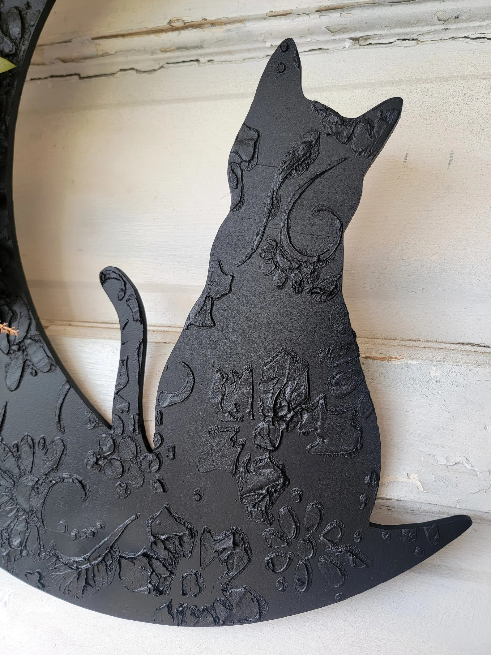 Fall Cat Crescent Moon Wreath Witchy Botanical W/ Sunflower Ethereal Celestial Door Hanger Hallow... | Etsy (US)