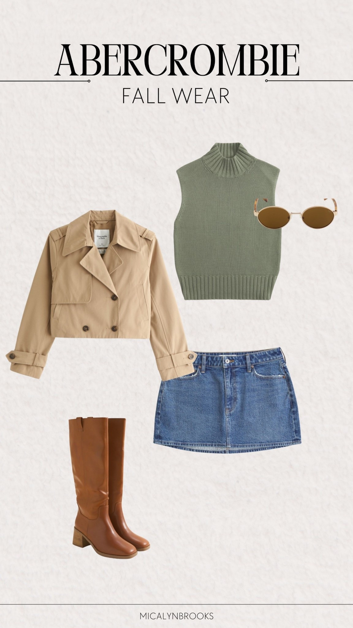 Transition into fall with this Abercrombie look 🍂 A cropped trench coat layered over a sleeveless knit sweater vest makes the perfect combo for crisp autumn days. I styled it with a denim mini skirt for a casual yet polished vibe and finished the look with classic knee-high boots and round-frame sunglasses.

This outfit works for everything from weekend brunch, a fall coffee date, or shopping downtown. Abercrombie’s trench and sweater vests are great layering pieces you can mix and match with jeans, trousers, or even over dresses. The denim skirt is a versatile staple that pairs perfectly with tall boots for that timeless fall aesthetic.

Shop all the pieces I linked here — fall trench coat, knit vest, denim mini skirt, knee-high boots, and round sunglasses — to recreate this look or mix into your existing wardrobe. Perfect for anyone building a capsule fall wardrobe with Abercrombie staples.

#LTKSeasonal #LTKStyleTip #LTKFallSale