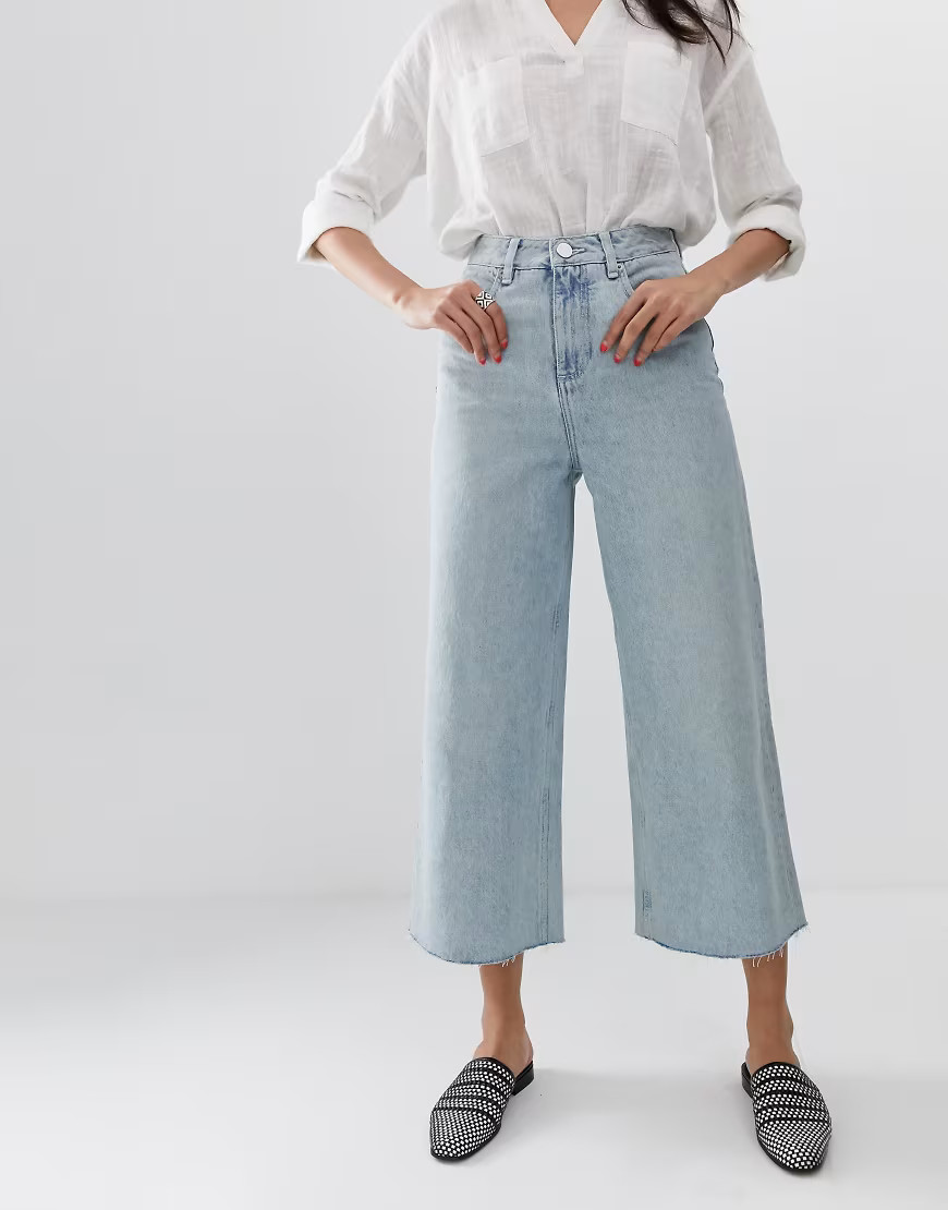ASOS DESIGN premium wide leg jeans in light vintage wash blue | ASOS (Global)
