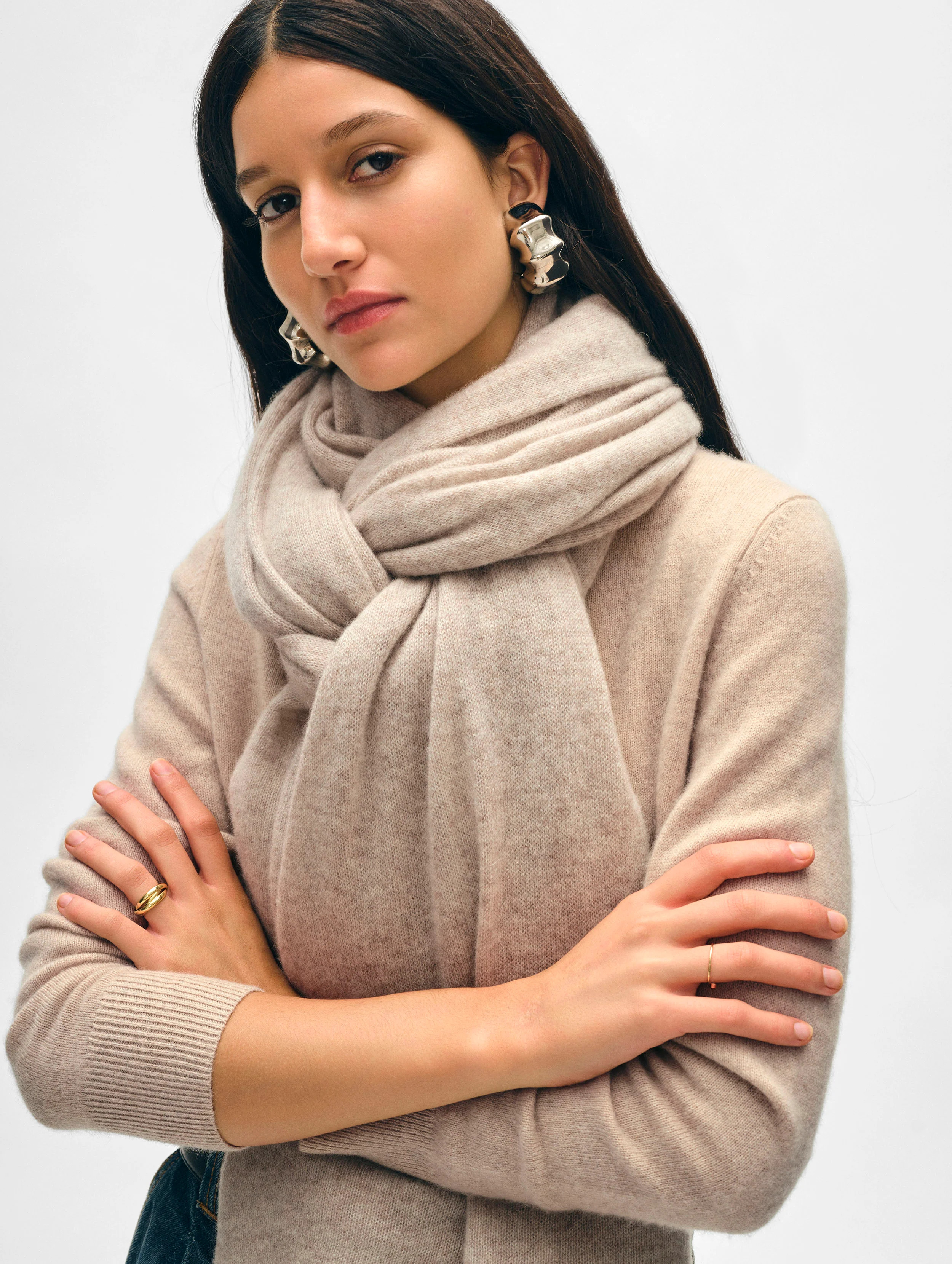 White + Warren Cashmere Travel Wrap in Sand Wisp Heather size 81" x 36 | White and Warren