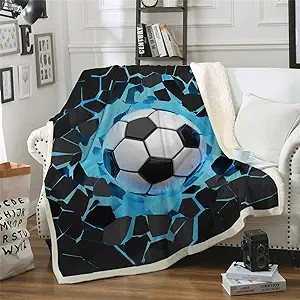 Blue Soccer Throw Blanket Reversible Sprots Soccer Pattern Blanket for Soccer Fans Teens Boys Kid... | Amazon (US)