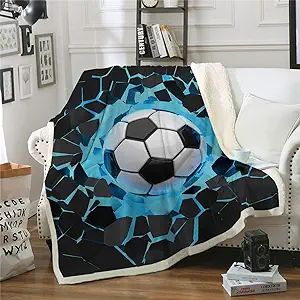 Blue Soccer Throw Blanket Reversible Sprots Soccer Pattern Blanket for Soccer Fans Teens Boys Kid... | Amazon (US)